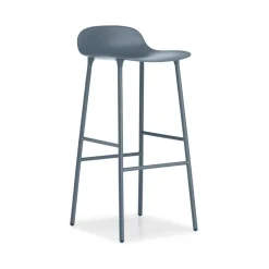 Tabouret de bar Form haut, blue, pieds en acier laqué bleu