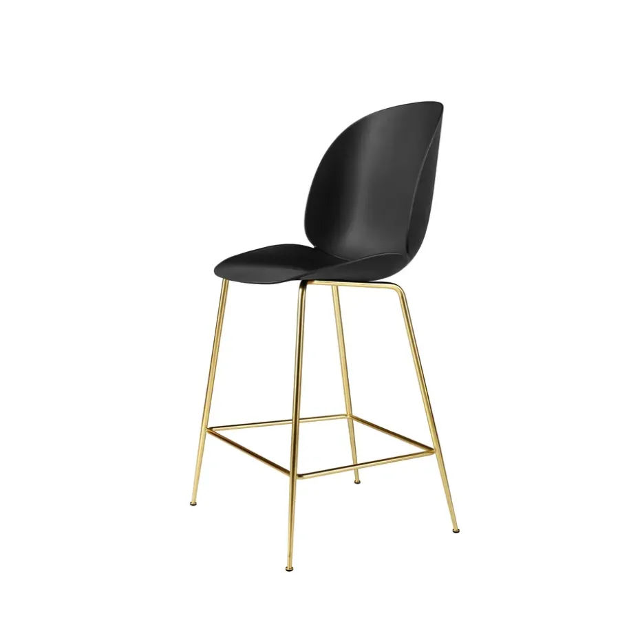 Tabouret de bar Gubi 3D bas, black, structure en laiton