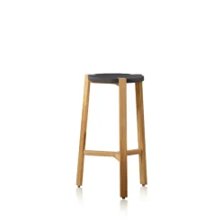 Tabouret de bar Happy bas, gris, pieds en chêne