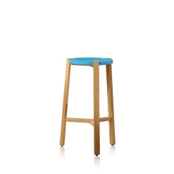 Tabouret de bar Happy bas, turquoise, pieds en chêne
