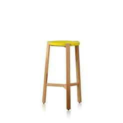 Tabouret de bar Happy bas, jaune, pieds en chêne