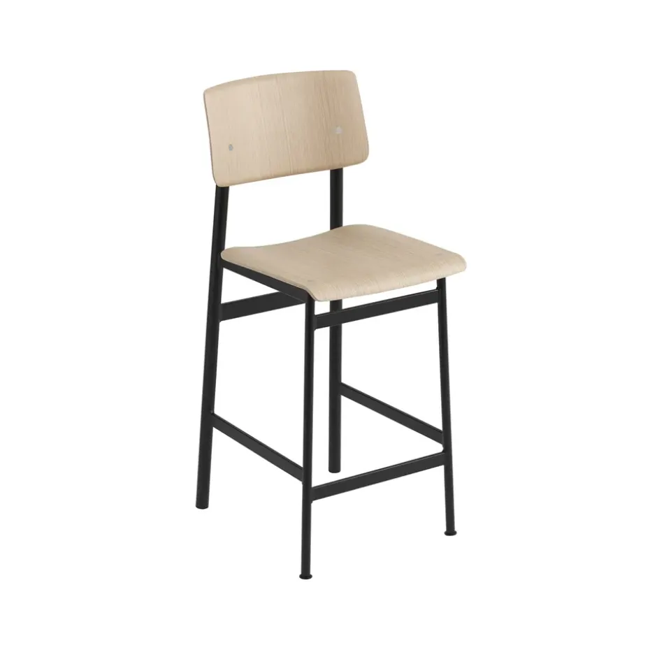 Tabouret de bar Loft, oak, bas, structure en acier noir
