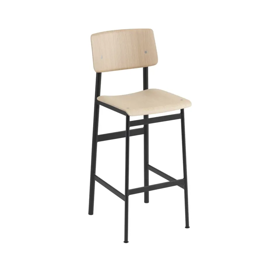 Tabouret de bar Loft, oak, haut, structure en acier noir