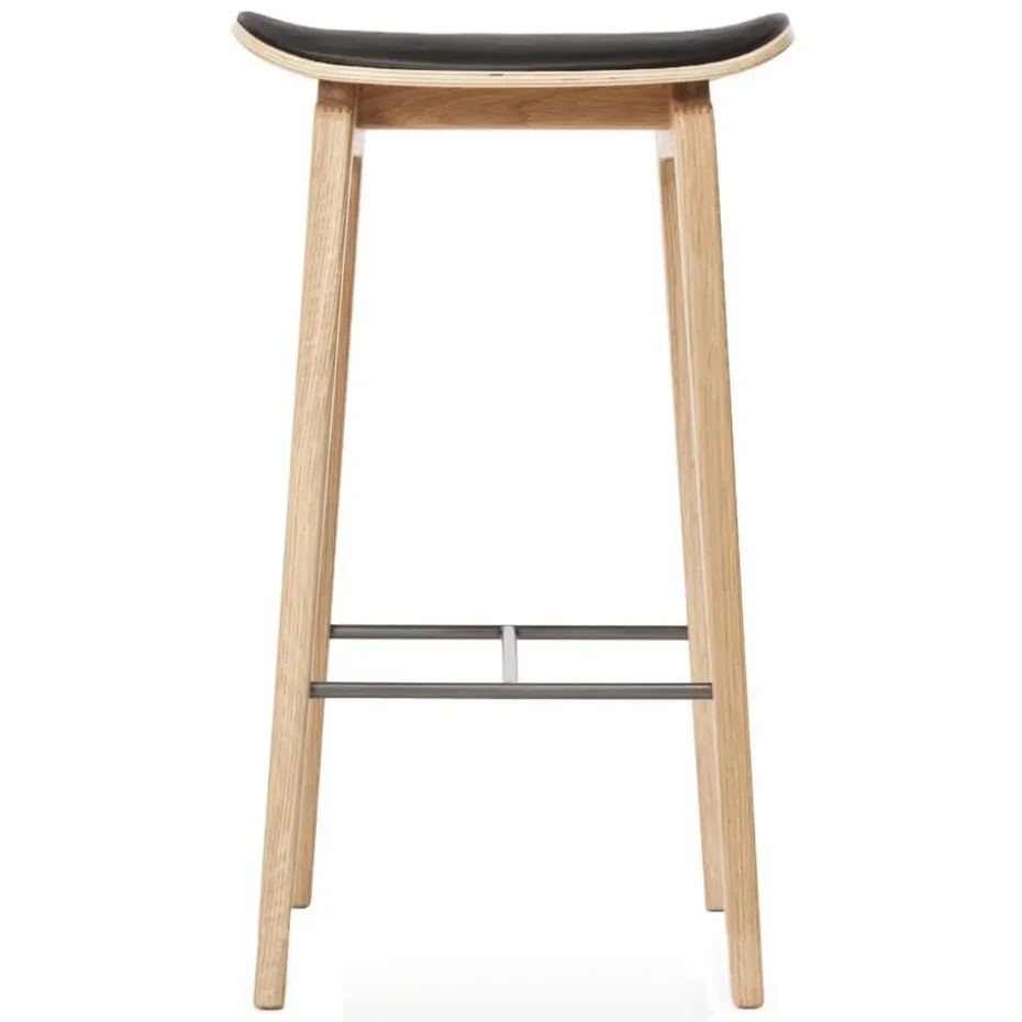 Tabouret de bar NY11 assise cuir chêne 65 cm, Ultra black