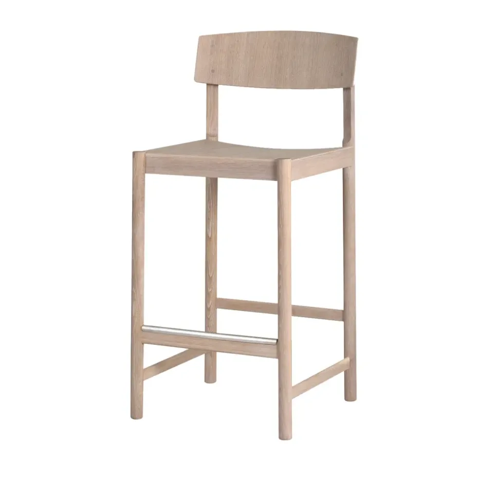 Tabouret de bar Rod 65 cm, Chêne blanchi huilé blanc