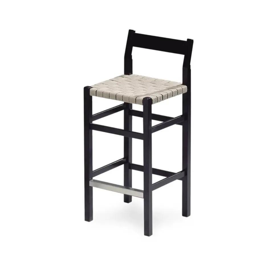 Tabouret de bar Schablon, Sangle naturelle-piètement noir