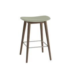 Tabouret Fiber Bar Stool 75 cm, dusty green, pieds lasurés marron foncé
