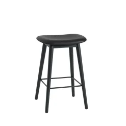 Tabouret Fiber counter 65 cm, cuir black, pieds noirs