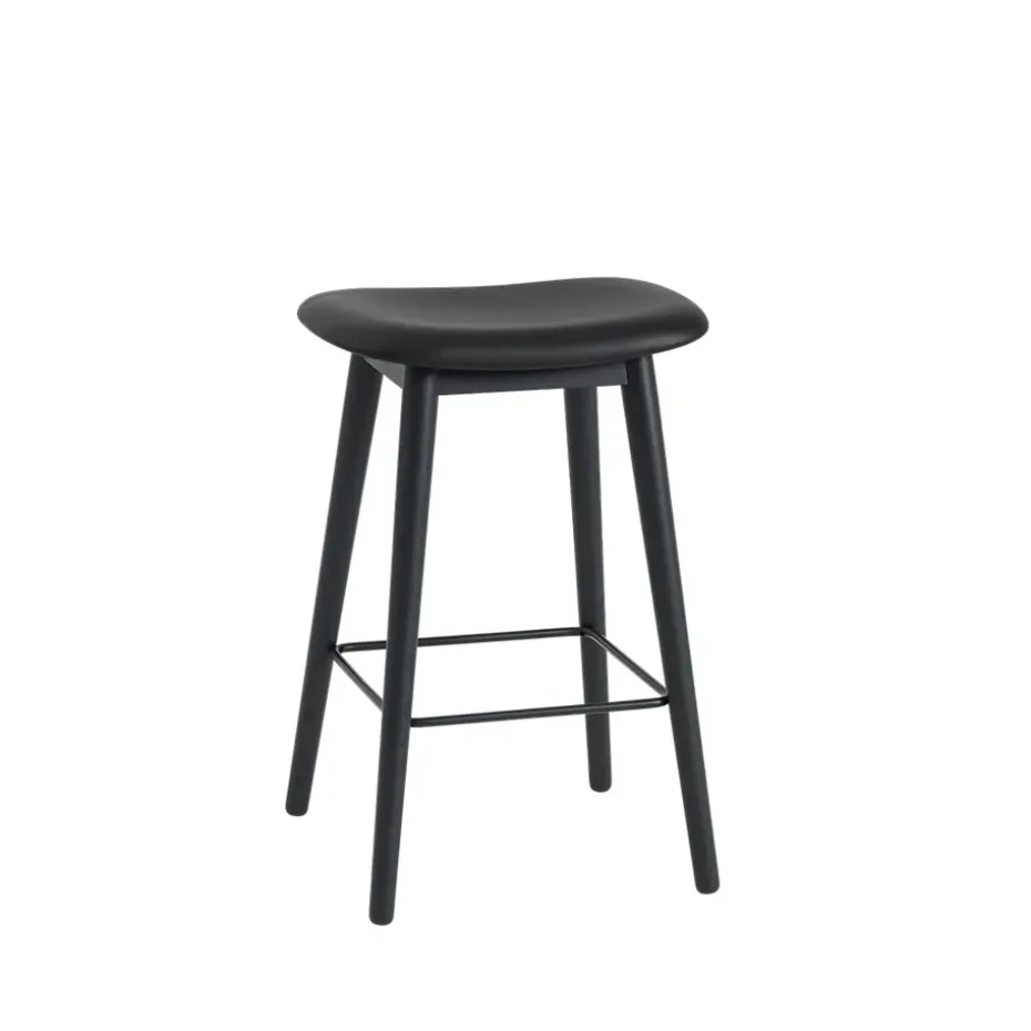 Tabouret Fiber counter 65 cm, cuir black, pieds noirs