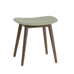 Tabouret Fiber, dusty green, pieds en bois lasuré marron foncé