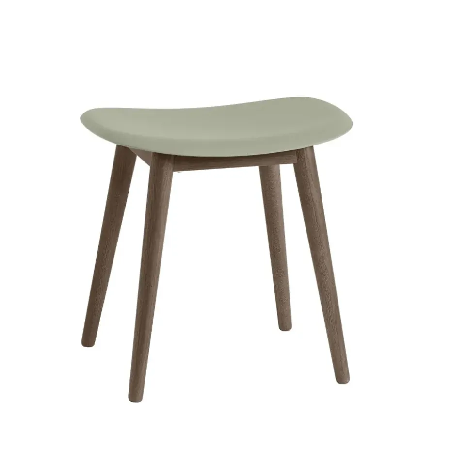 Tabouret Fiber, dusty green, pieds en bois lasuré marron foncé