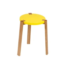 Tabouret Happy, jaune, pieds en chêne
