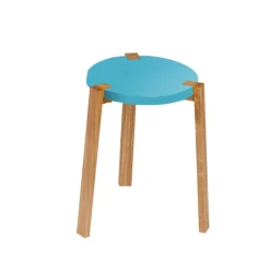 Tabouret Happy, turquoise, pieds en chêne