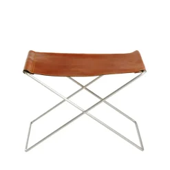 Tabouret OX Stool, cuir cognac, acier inoxydable
