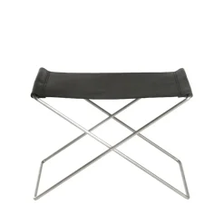 Tabouret OX Stool, cuir noir, acier inoxydable
