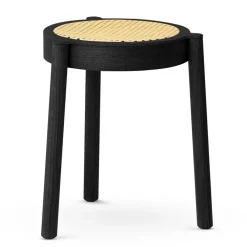 Tabouret Pal avec assise en rotin, Chêne noir