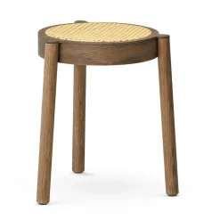 Tabouret Pal avec assise en rotin, Chêne fumé