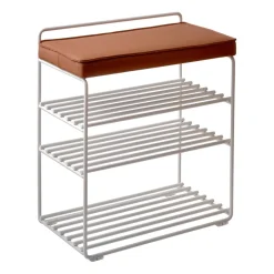 Étagère-tabouret Lower East Seat 50x28x58 cm, White-cognac leather