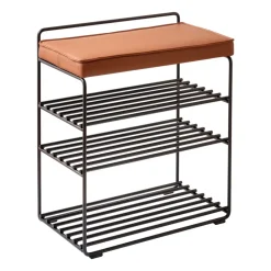 Étagère-tabouret Lower East Seat 50x28x58 cm, Black-cognac leather