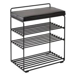 Étagère-tabouret Lower East Seat 50x28x58 cm, Black-black leather