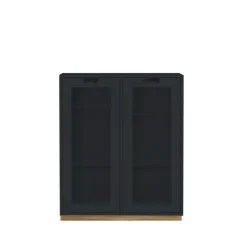 Vitrine Snö E, char grey, support en chêne, dj.42 cm