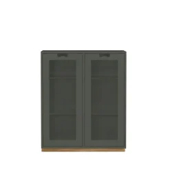 Vitrine Snö E, Green khaki, support en chêne, dj.42 cm