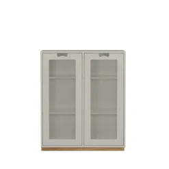 Vitrine Snö E, Light grey, support en chêne, dj.30 cm