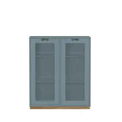 Vitrine Snö E, Nordic blue, support en chêne, dj.42 cm