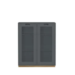 Vitrine Snö E, Storm grey,support en chêne, dj.42 cm
