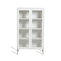 Vitrine Volt 130 cm laquée blanche, Détails en acier inoxydable